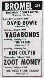 Advertisement for cancelled David Bowie show in Bromley, 29 January 1966