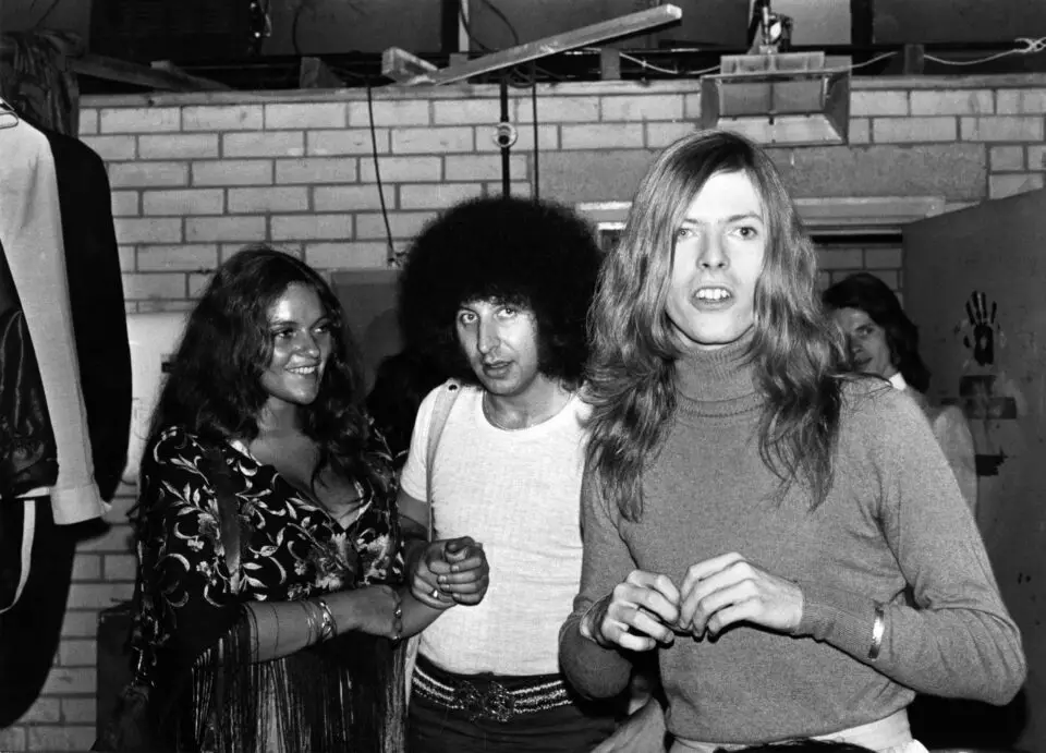 David Bowie, Dana Gillespie, and Tony Defries, London, 12 August 1971