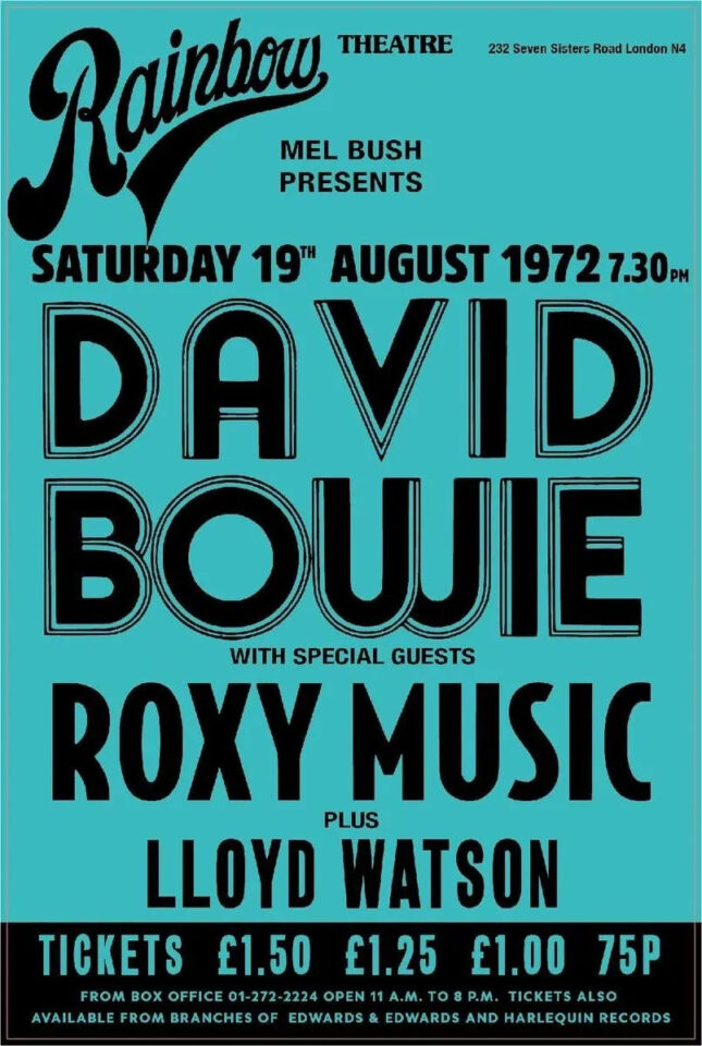 Poster for David Bowie at the Rainbow Theatre, London, 19 August 1972