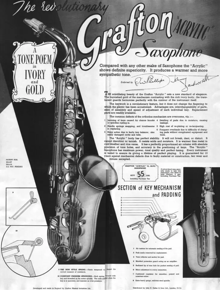 Grafton acrylic saxophone advertisement