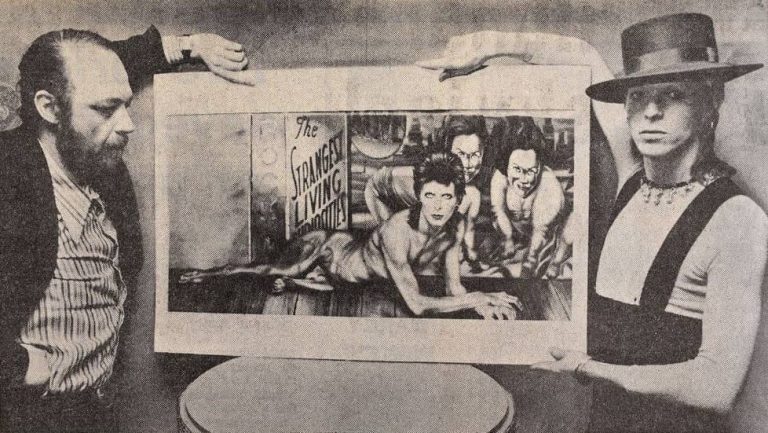Guy Peellaert presents the Diamond Dogs artwork to David Bowie, 7 March 1974