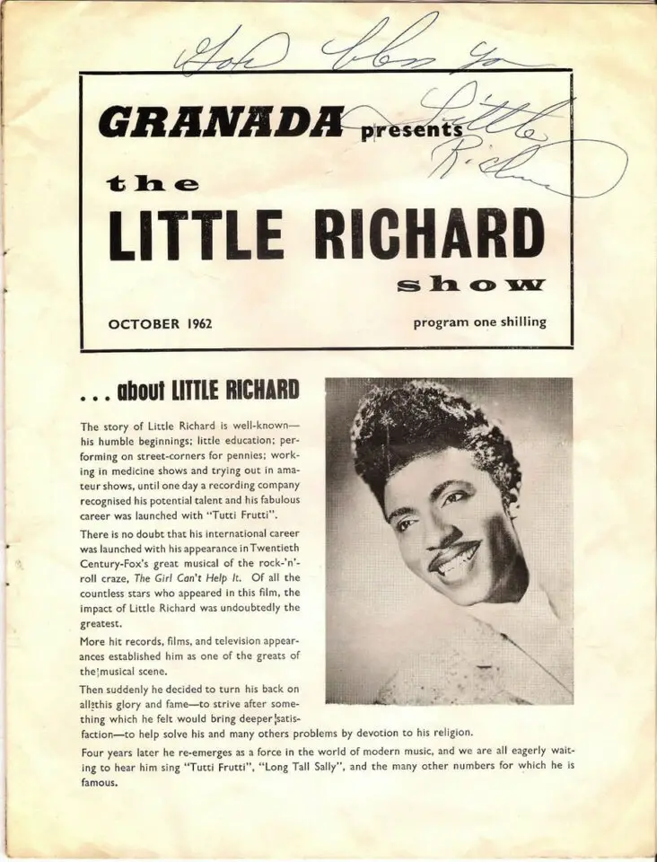 Little Richard tour programme, October 1962