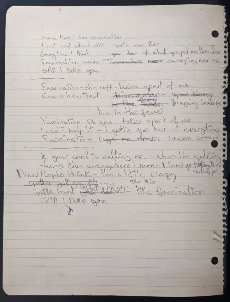 David Bowie’s handwritten lyrics for Fascination