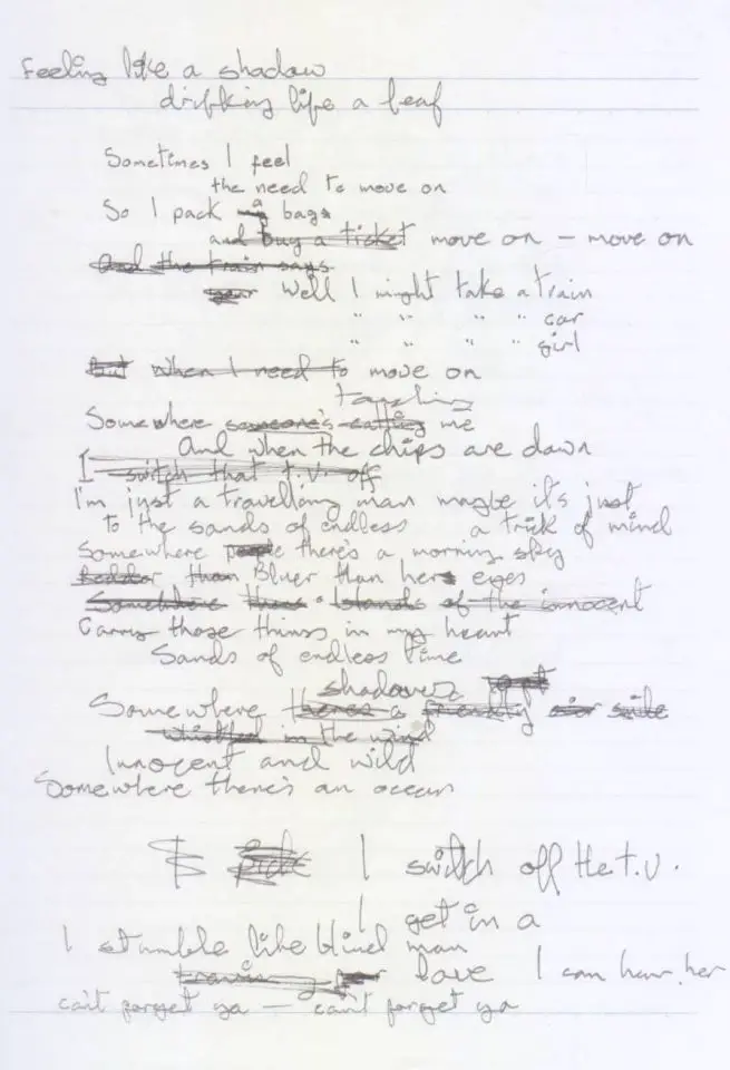 David Bowie's handwritten lyrics for Move On