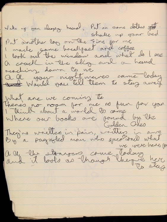 David Bowie's handwritten lyrics for Oh! You Pretty Things