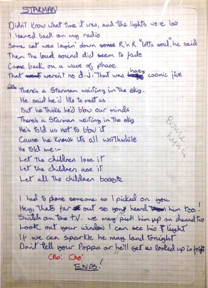 David Bowie’s handwritten lyrics for 'Starman'