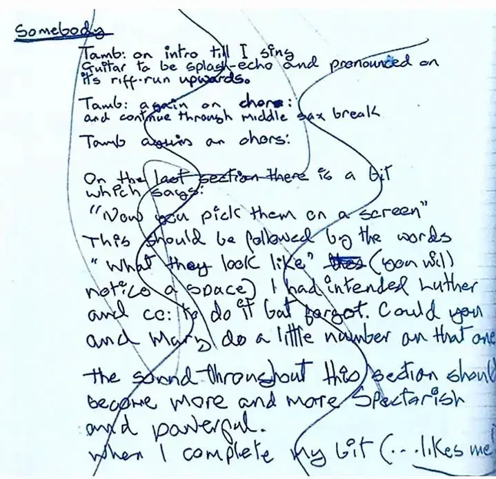 David Bowie's mixing notes for Somebody Up There Likes Me